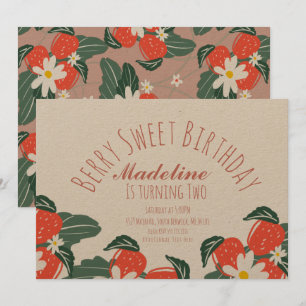 Convites Morangos Amortecimento Botânico Desenhado Anivers