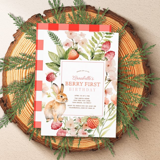 Convites Morangos & Bunny Berry Primeiro primeiro aniversar (Criador carregado)