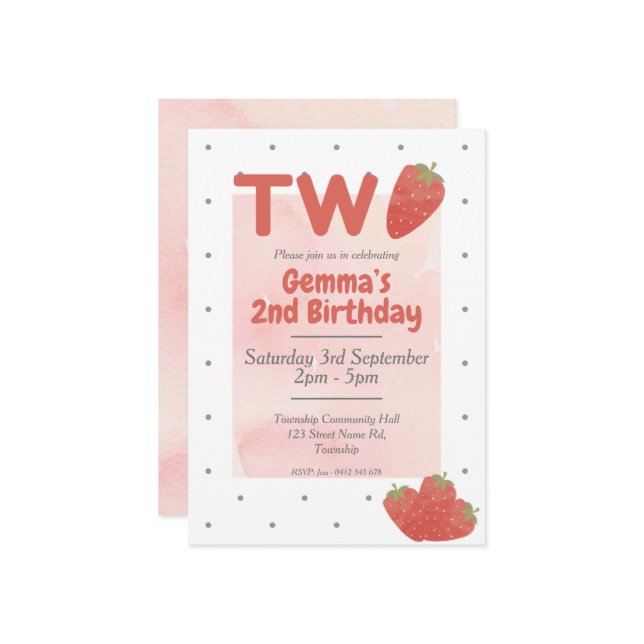 Convites Morangos com Bolinhas DOIS 2 (Frente/Verso In Situ)