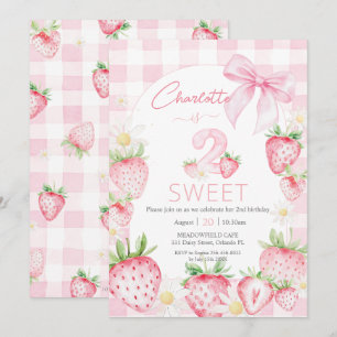 Convites Morangos Cor-de-Rosa Lindos Aniversário de 2 Dois 