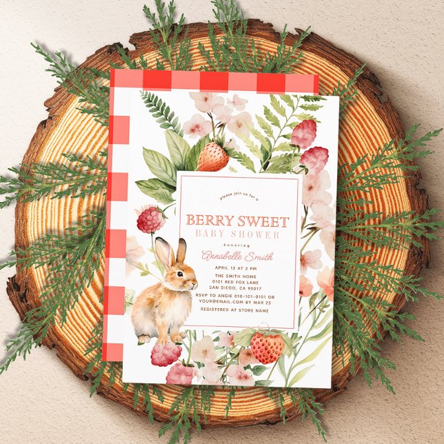 Convites Morangos e Chá de fraldas de Garota Coelhinha Berr (Criador carregado)