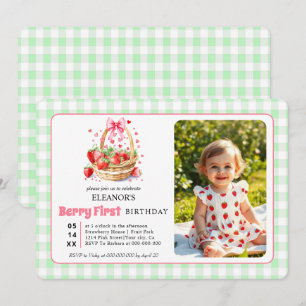 Convites Morangos e gingado Berry Primeiro Aniversário foto