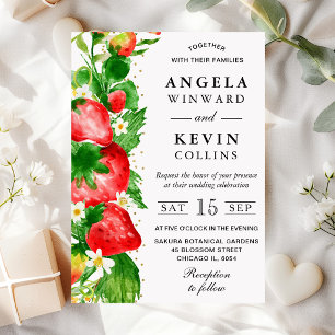 Convites Morangos em Aquarela e Casamento de Flores Brancas