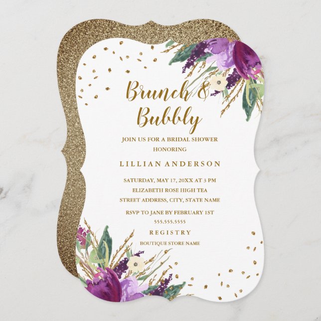 Convites Morcego Dourado de Flor Roxo e Borracha (Frente/Verso)