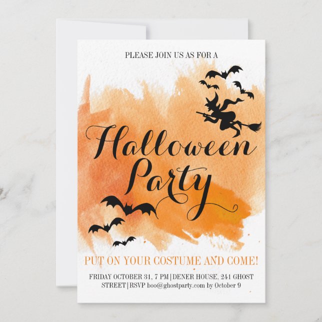 Convites Morcegos de bruxas e aquarelas modernas de bruxas (Frente)