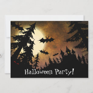 Convites Morcegos de Halloween, castelo de Spooky e lua che