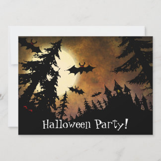 Convites Morcegos de Halloween, castelo de Spooky e lua che