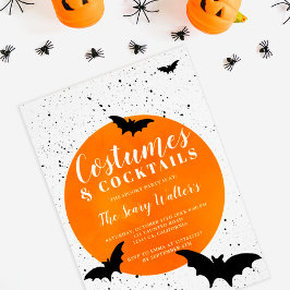 Convites Morcegos de lua laranja do Halloween splatters