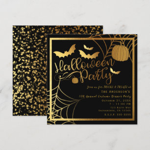 Convites Morcegos Preto e Dourado Abóbora Festa de Hallowee
