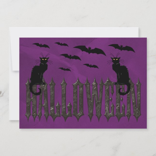 Convites Morcegos Voadores & Gatos Assustadores Halloween (Frente)