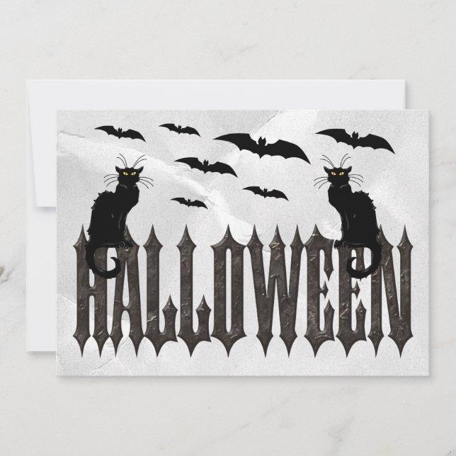 Convites Morcegos Voadores & Gatos Assustadores Halloween (Frente)