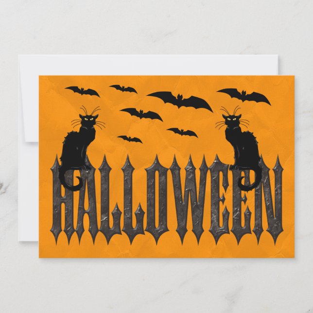 Convites Morcegos Voadores & Gatos Assustadores Halloween (Frente)