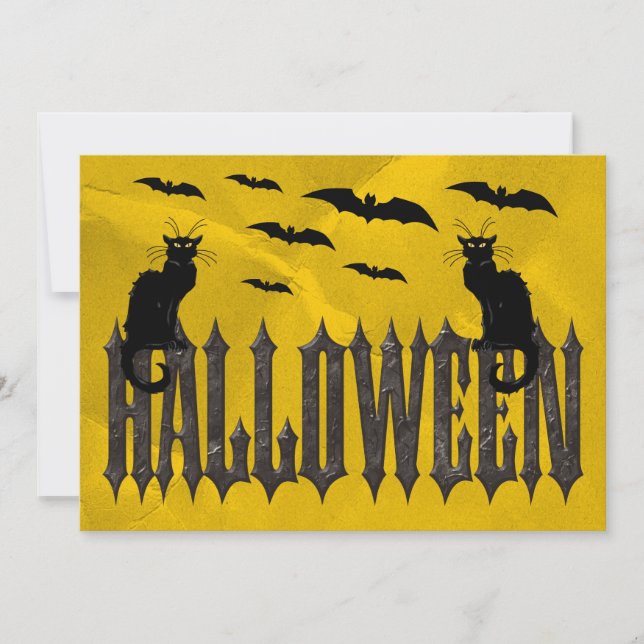 Convites Morcegos Voadores & Gatos Assustadores Halloween (Frente)