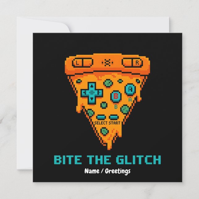 Convites Morde a Falha Retro 8-Bit Pixel Pizza Gamer (Frente)