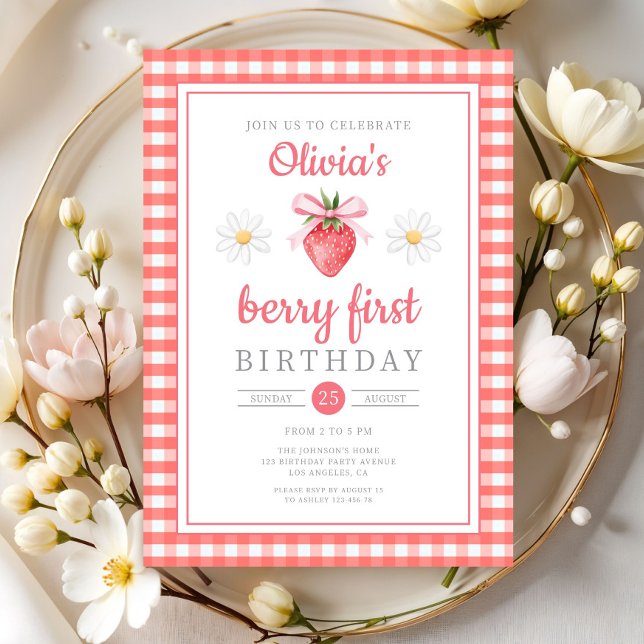 Convites Moreninha de Morango 1º Aniversário Morango Primei (Strawberry 1st Birthday Berry First Birthday Invitation)