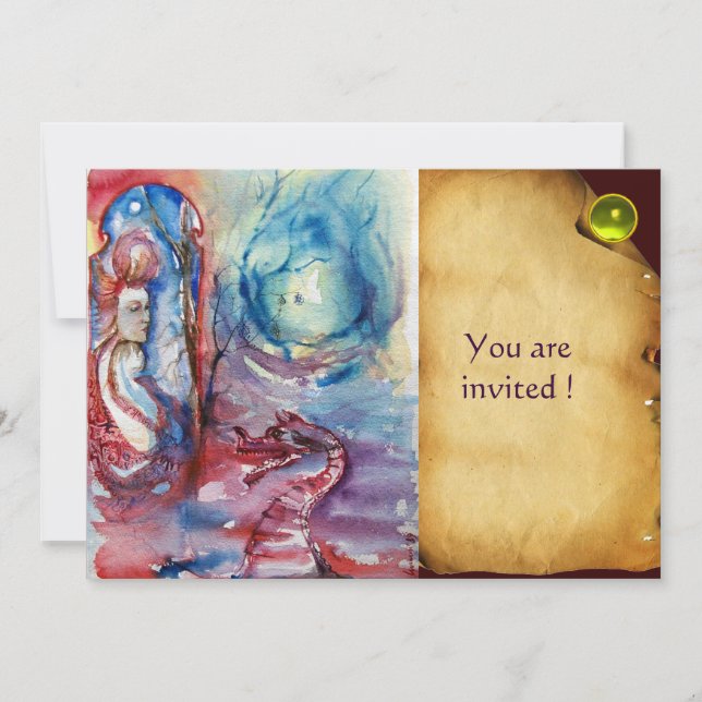 Convites MORGANA Senhora e Dragão Pergaminho Gema Amarela (Frente)