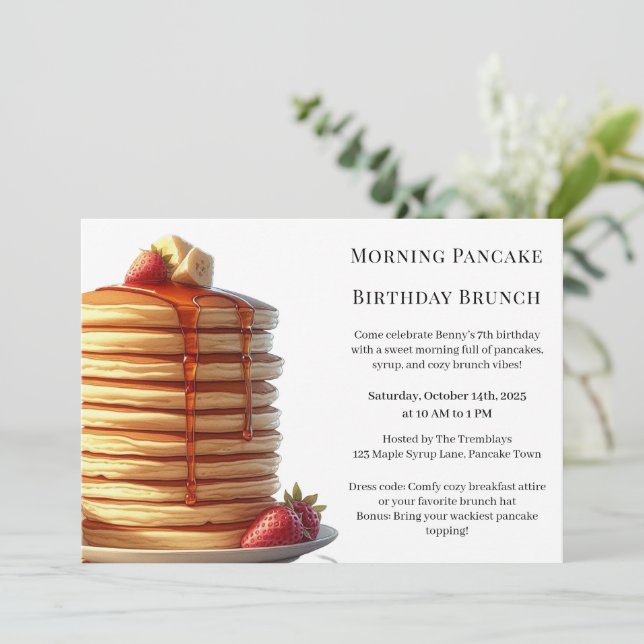 Convites Morning Pancake Birthday Brunch | Cozy Weekend (Em pé/Frente)