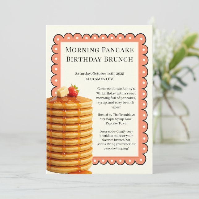 Convites Morning Pancake Birthday Brunch | Cozy Weekend (Em pé/Frente)