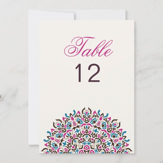 Convites Moroccan Lattice Geo Mandala Wedding Table Number (Frente)