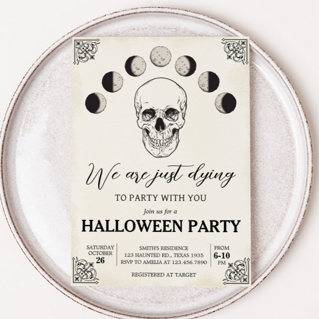 Convites Morrendo na Festa de Halloween do Crânio da Festa (Dying to Party Gothic Skull Halloween Party Invitation)