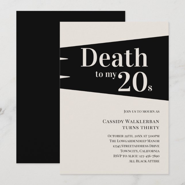 Convites Morte a 20s aniversário de 30 anos (Frente/Verso)
