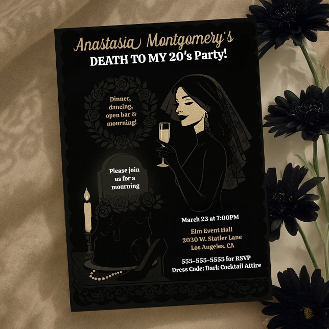Convites Morte a aniversário de 30 anos Gótica da Mulher ao (Woman's 30th Birthday Gothic Glam Death to My 20s Invitation)