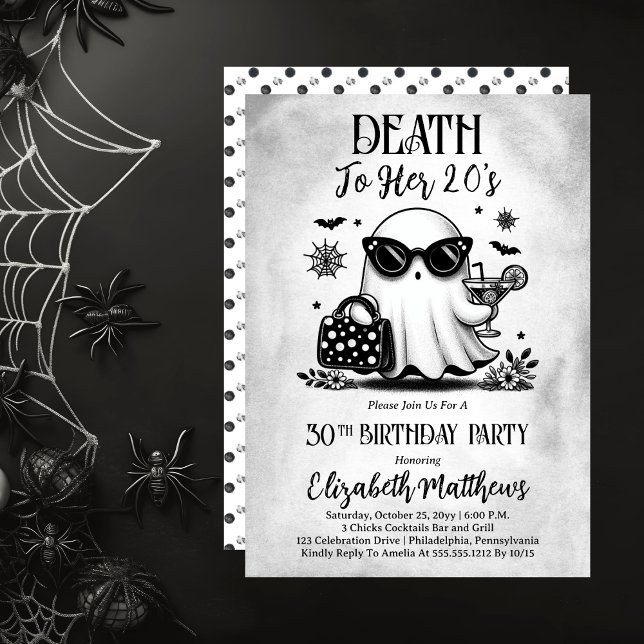 Convites Morte à Festa de aniversário de coquetel fantasma  (Death to Her 20's Ghost Cocktail Birthday Party Invitation )