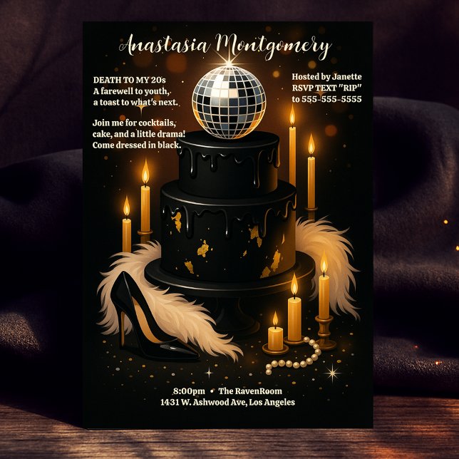 Convites Morte aniversário de 30 anos da mulher ao meu 20s  (Woman's 30th Birthday Death to my 20s Glam Party Invitation)