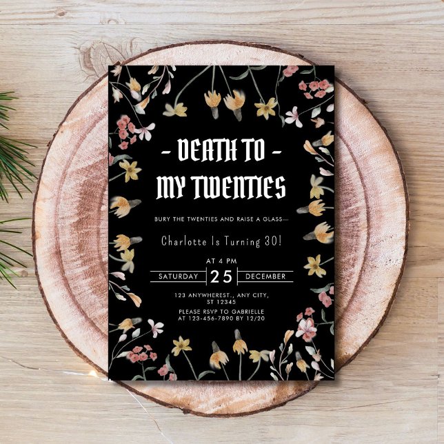 Convites Morte Floral Elegante para a aniversário de 30 ano (Elegant Floral Death to My Twenties 30th Birthday Invitation)