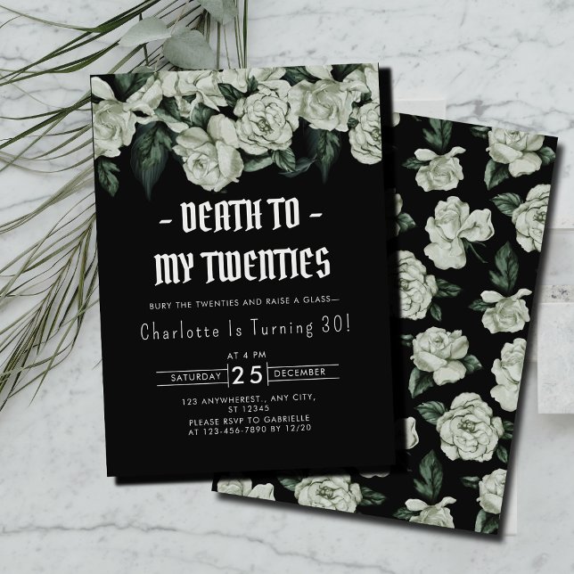 Convites Morte Floral Elegante para a aniversário de 30 ano (Elegant Floral Death to My Twenties 30th Birthday Invitation )
