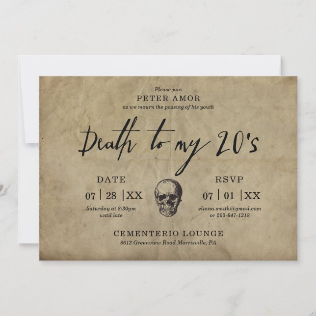 Convites Morte para a minha festa dos 20 anos (Frente)