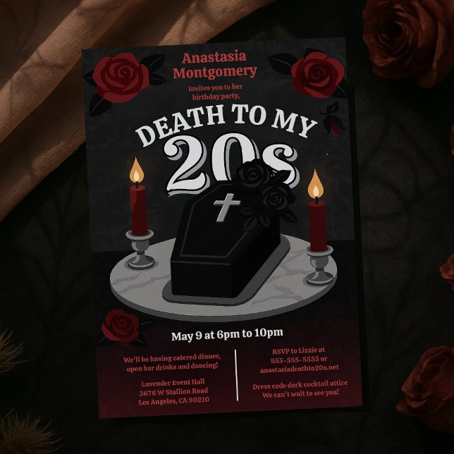 Convites Morte por aniversário de 30 anos Escuro da Mulher  (Woman’s Dark 30th Birthday Death to My 20s Gothic Invitation)