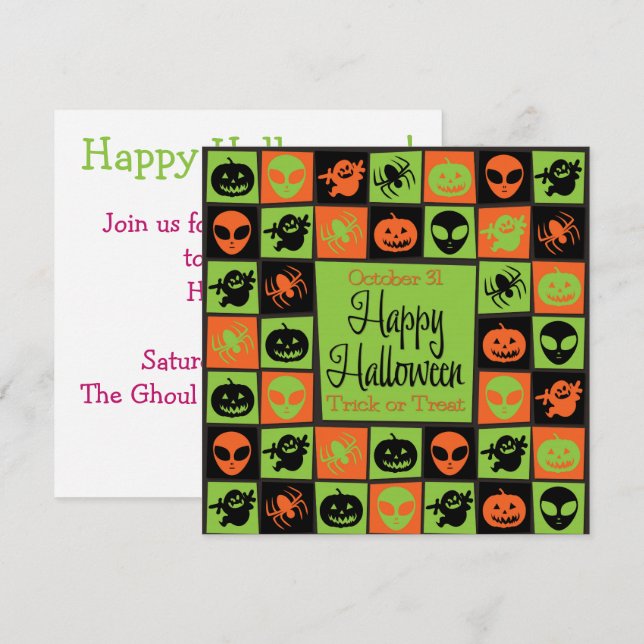 Convites Mosaico de Halloween (Frente/Verso)