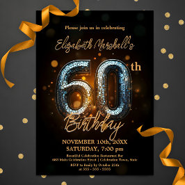 Convites Mosaico Dourado Elegante e brilhante no 60º Aniver