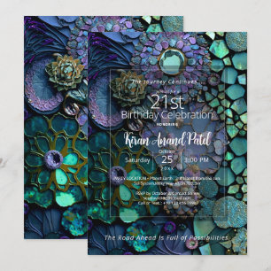 Convites Mosaico Oceânico Gemstone Botânica Abstrata