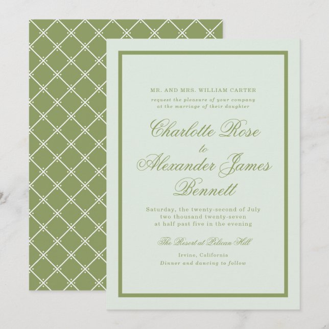 Convites Moss Green Estate Wedding Invitation (Frente/Verso)