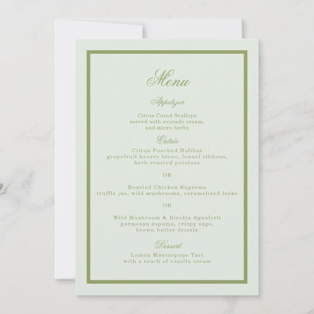 Convites Moss Green Estate Wedding Menu Card (Frente)