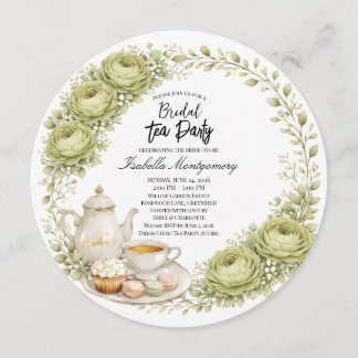 Convites Moss Green Palette Tea Party Bridal Shower