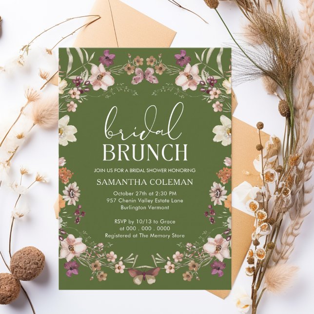 Convites Moss Green Wildflower Bridal BrunChá de panela (Criador carregado)