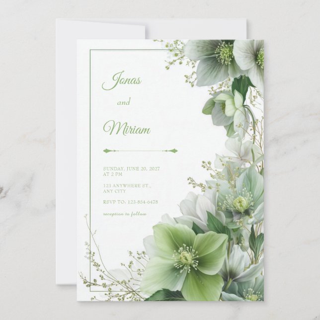 Convites Mossy Sage Hellebore Botanical Frame Wedding (Frente)
