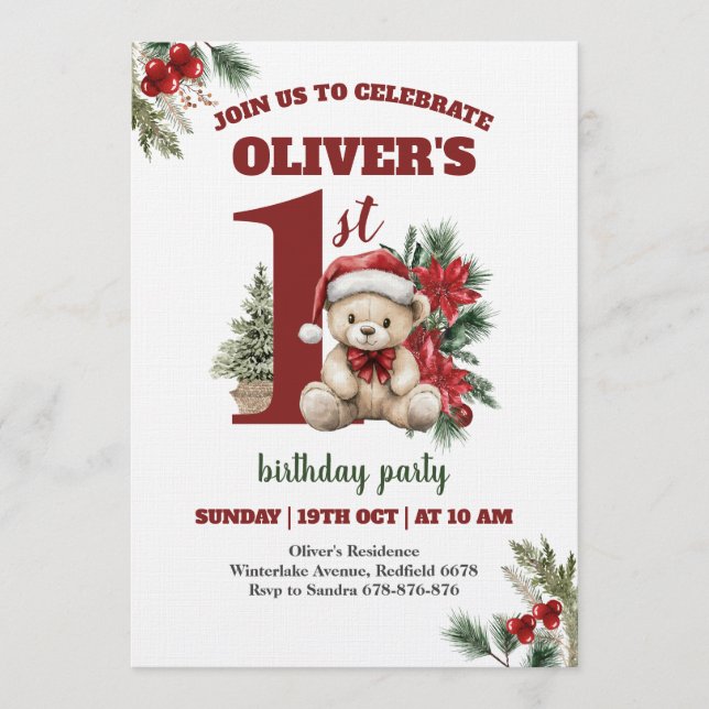 Convites Most Onederful Time Christmas 1st Birthday Party  (Frente)