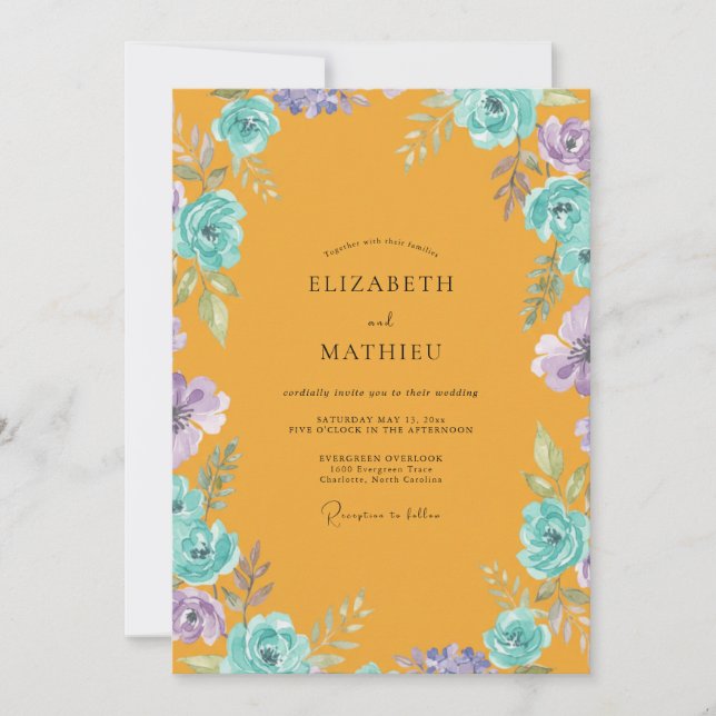 Convites Mostarda Aqua Ranunculus Cinza Eucalipto Casamento (Frente)