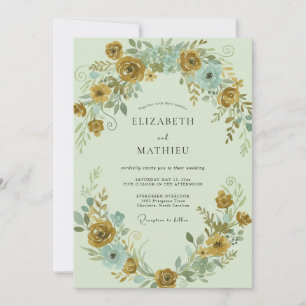 Convites Mostarda Aqua Ranunculus Eucalipto Casamento