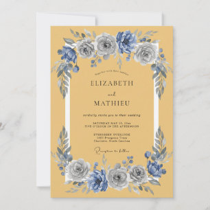 Convites Mostarda Azul Loja Floral Casamento Vintage