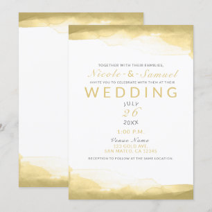 Convites Mostarda de Dijon Dourada Aquarela Casamento Moder