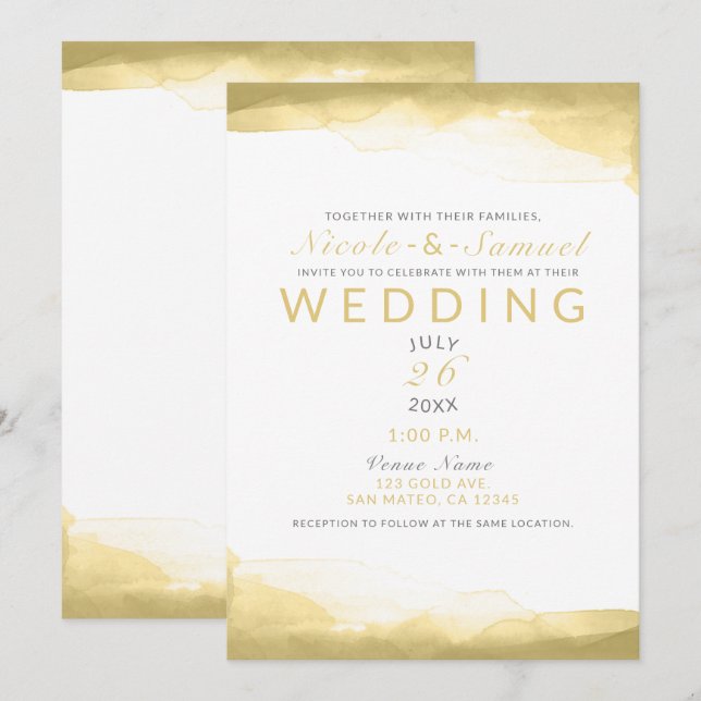 Convites Mostarda Dourada de Dijon Aquarela Casamento Moder (Frente/Verso)