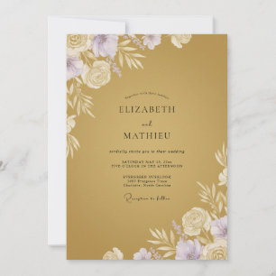 Convites Mostarda Dourado Lilás Folhagem Eucalipto Casament