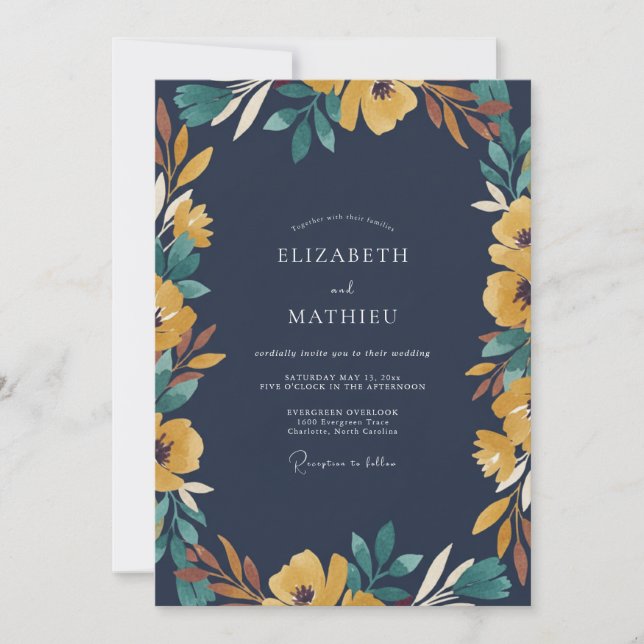 Convites Mostarda Folhagem Teal Suave Eucalipto Casamento (Frente)