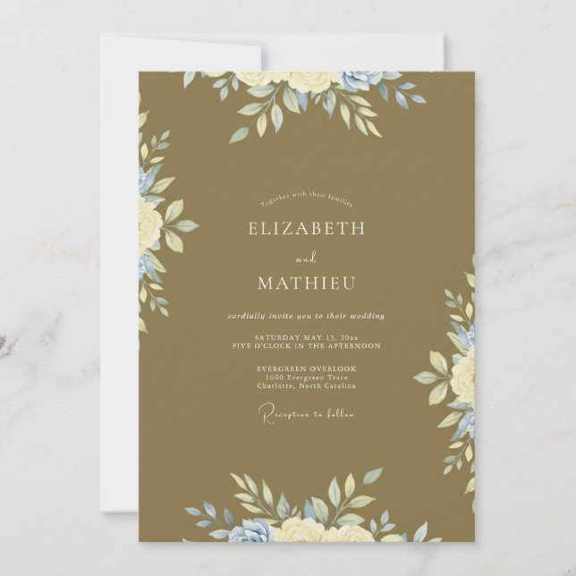 Convites Mostarda Folhas de Ouro Antigo Casamento (Frente)