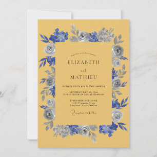 Convites Mostarda Índigo Floral Casamento Rústico